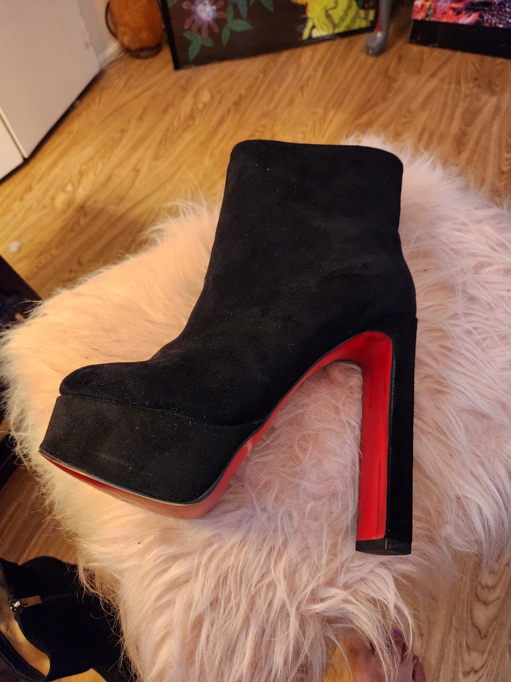 Christian Louboutin Black Suede Platform Boots Red Sole Size 8/8.5 GORGEOUS! - Picture 8 of 15